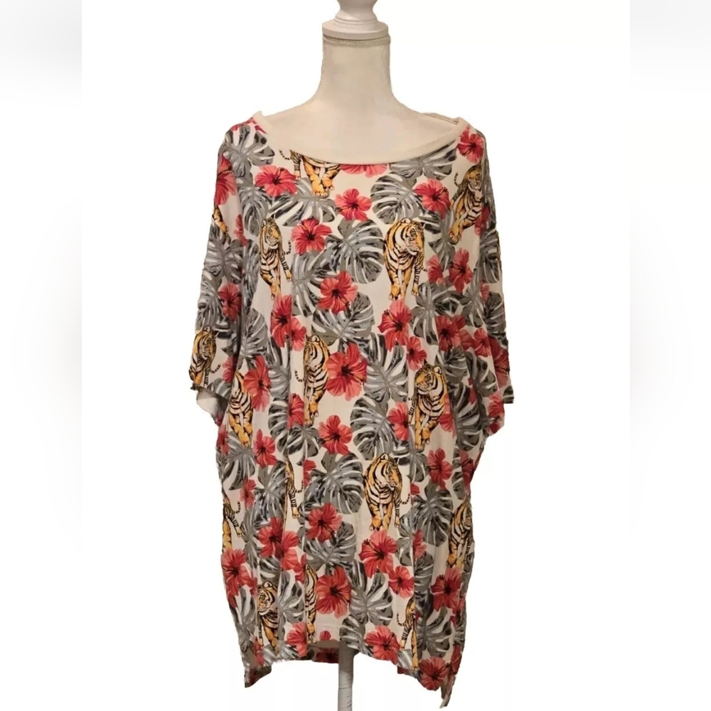 No Boundaries 100% Cotton Hawaiian Safari Beach Theme T-shirt Hibiscus 2XL